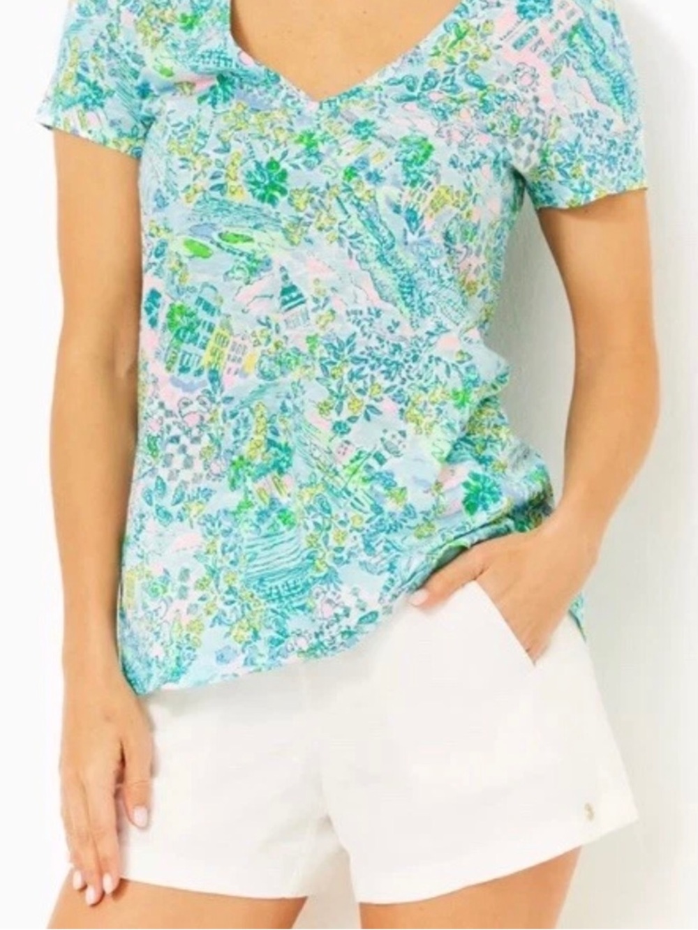 Lilly Pulitzer Etta V-Neck Top-Lilly Loves South Carolina-Surf Blue NWT - Picture 2 of 10